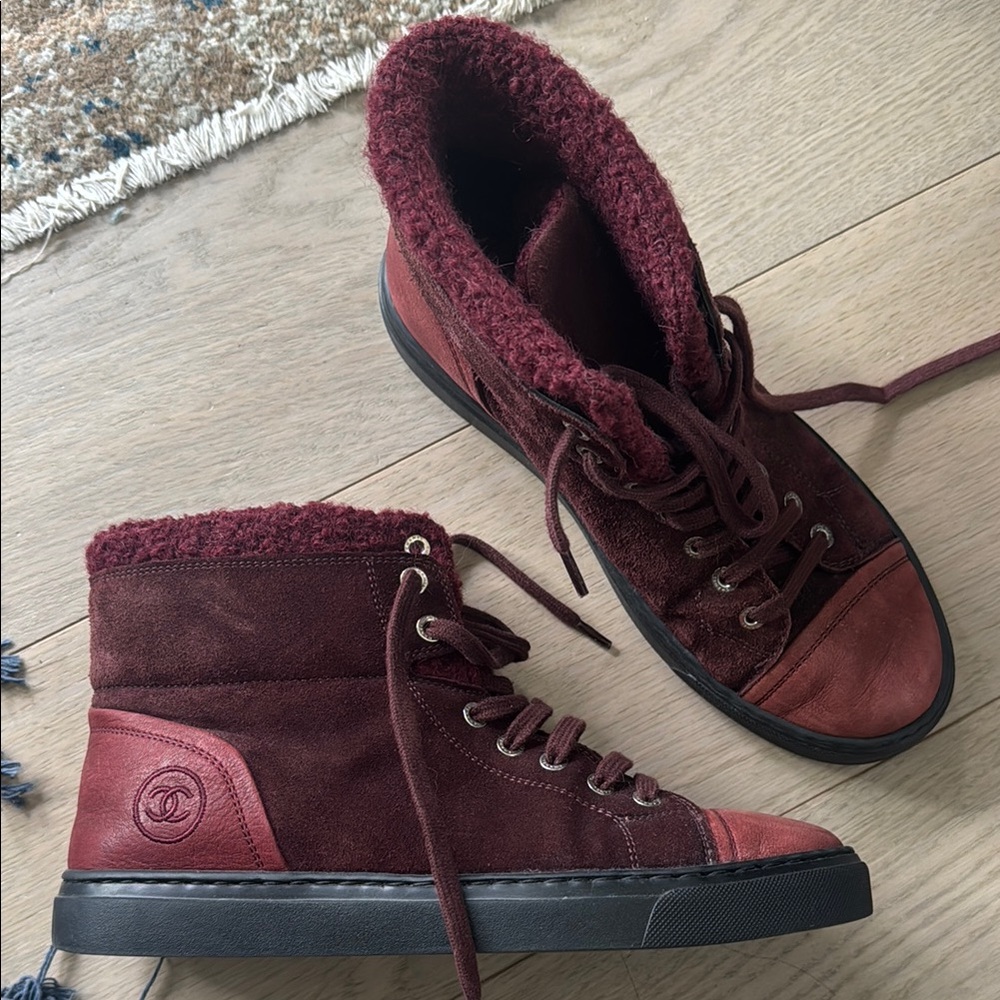 Chanel Burgundy High-Top Sneakers